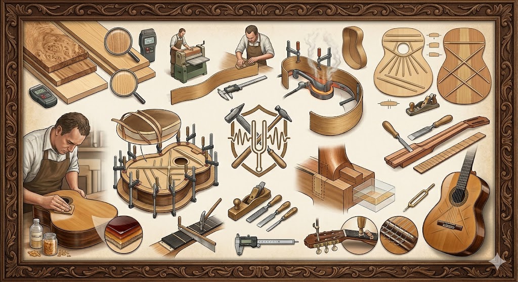Construcción de guitarra flamenca artesanal