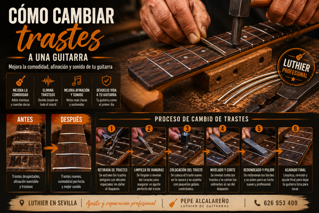 Como cambiar trastes de una guitarra Pepe Luthier GUitarras Sevilla